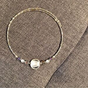 Handmade, Beaded No Clasp Necklace, White + Lavender